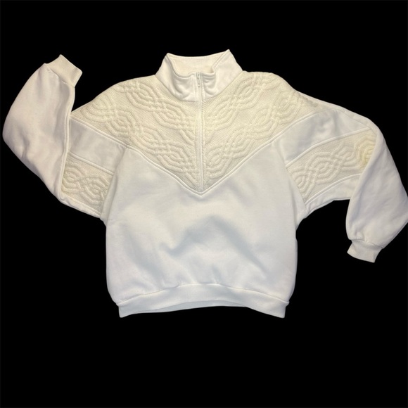 Vintage Lady Foot Locker White Textured Knit Half-Zip Sweatshirt Size M - Picture 3 of 9